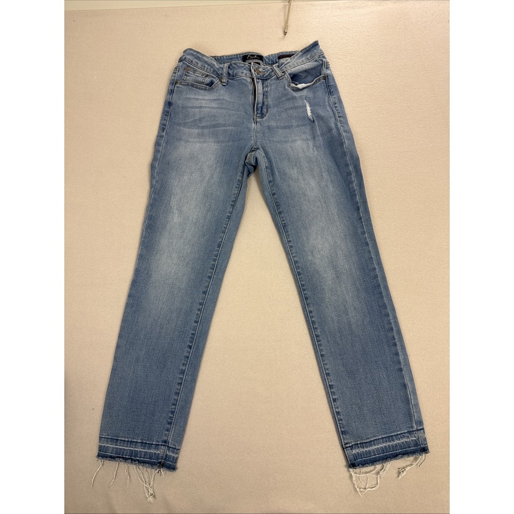 Earl Jeans Women Skinny Ankle Frayed Hem Sz 8 Stretch Distressed Light Blue